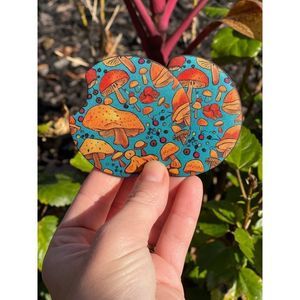 Fall Mushrooms Car Coaster Set | Car Accessories